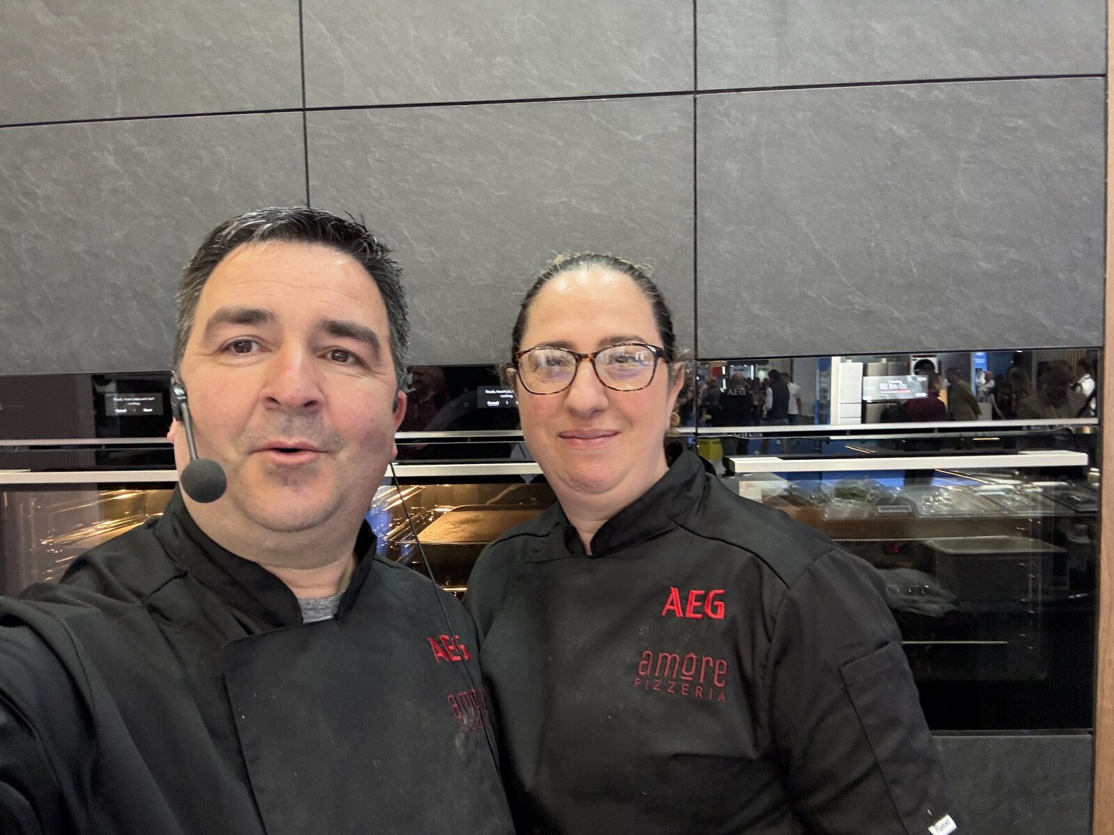 Paulo and the Amore Pizzeria team in AEG chef jackets at the NEC Birmingham